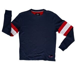 Mens Long Sleeve Thermal Shirt Medium Navy Red Stripe Sporty Casual